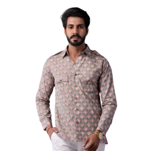 Sanganeri Thunder Grey Hunting Styled Printed Shirt Men Refined Outdoor - Artistic Heritage Menswear | Jaipurio